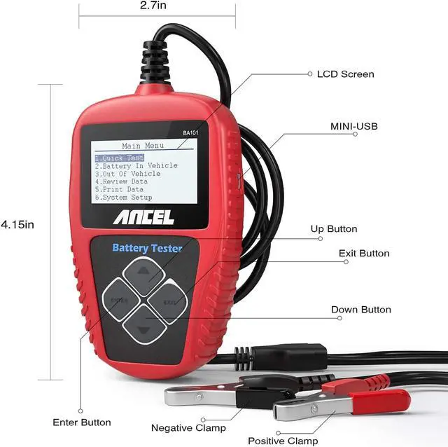 Alt view image 7 of 7 - ANCEL BA101 Professional 12V 100-2000 CCA 220AH Automotive Load Battery Tester Digital Analyzer