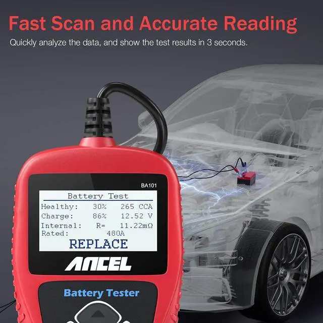 Alt view image 4 of 7 - ANCEL BA101 Professional 12V 100-2000 CCA 220AH Automotive Load Battery Tester Digital Analyzer
