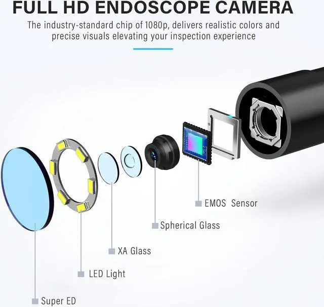 Alt view image 3 of 7 - Industrial Endoscope 5.5mm Single Lens Waterproof IP67 Borescope with 8GB TF Card 6 LED Light 4.3 inch IPS Screen Snake Camera, 1.5M