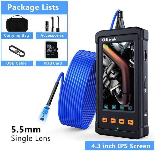 Main image of Industrial Endoscope Camera 5.5mm Single Lens Waterproof Borescope with 8GB TF Card 6 LED Light 4.3 inch IPS Screen Snake Endoscope, 10M