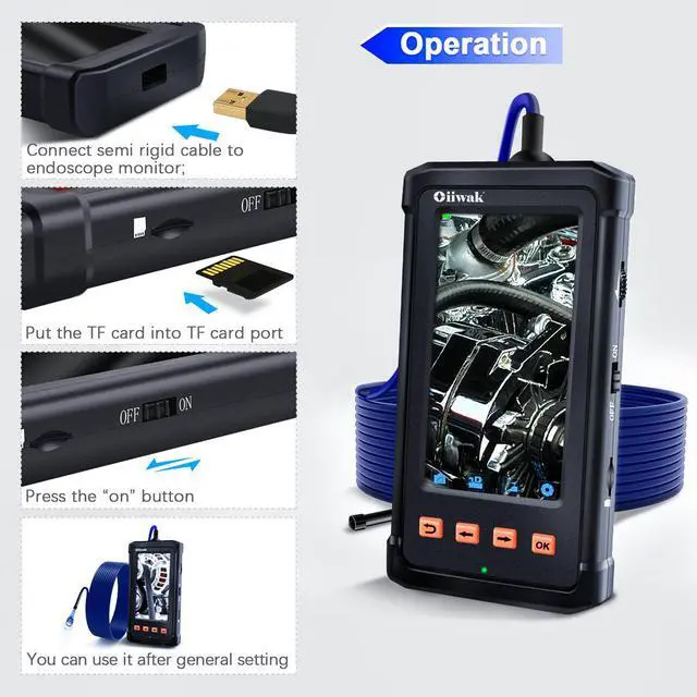 Alt view image 2 of 7 - Industrial Endoscope Camera 5.5mm Single Lens Waterproof Borescope with 8GB TF Card 6 LED Light 4.3 inch IPS Screen Snake Endoscope, 10M