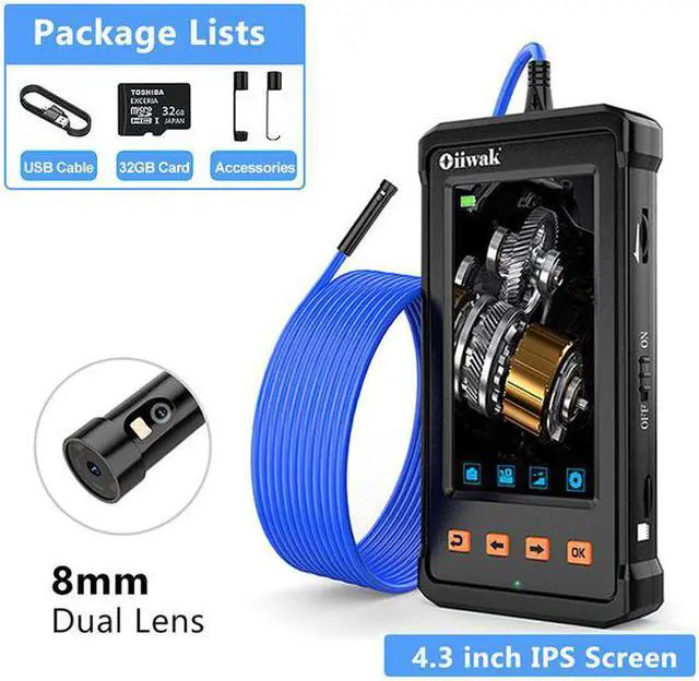 Main image of Industrial Endoscope Camera 8.0mm Dual Lens Waterproof Borescope with 6 LED Light 4.3 inch IPS Screen Snake Endoscope, 15M