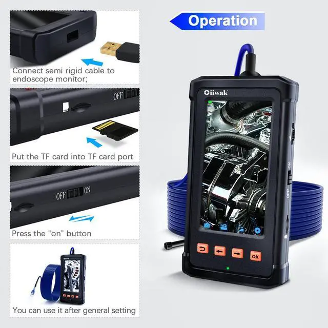 Alt view image 2 of 7 - Industrial Endoscope Camera 8.0mm Dual Lens Waterproof Borescope with 6 LED Light 4.3 inch IPS Screen Snake Endoscope, 15M