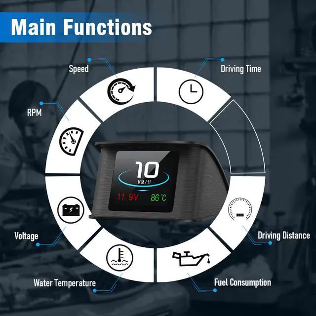 Alt view image 3 of 7 - Auto Digitale On-board Computer P10 HUD Head up Display Car Over Speed Alarm OBD2 Scanner