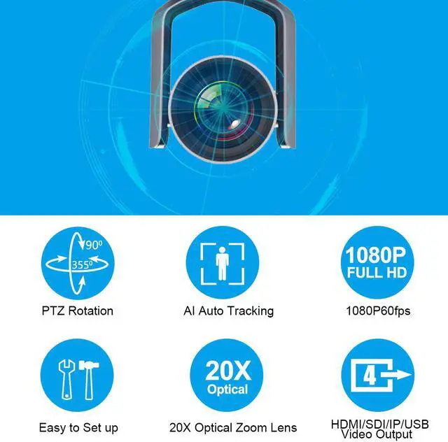 Alt view image 6 of 7 - AVKANS Auto Tracking PTZ Camera, 20X NDI Camera with HDMI, 3G-SDI, IP and USB Video Output, PoE Supports
