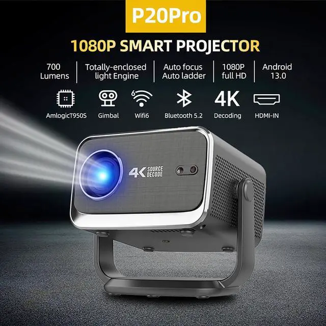 Main image of CACACOL P20 Pro Smart Projector with WiFi 6 and Bluetooth, Outdoor Movie Proyector, 1080p Home Ceiling Auto Focus Projector, 700 ANSI Lumen, Built-in Speaker, AmLogic T950S 2GB 16GB, Google TV OS