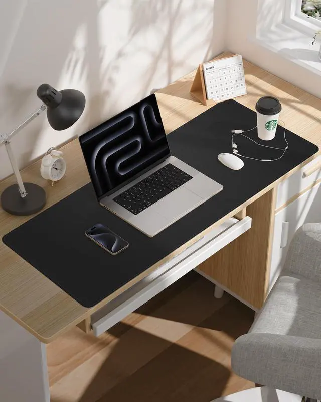 Alt view image 6 of 7 - NUOYOU Leather Desk Mat Large Mouse Pad Non-Slip Waterproof Laptop Computer Desk Pad Table Blotter Protector Durable Writing Pad for Office and Home (Black, 80x40cm)