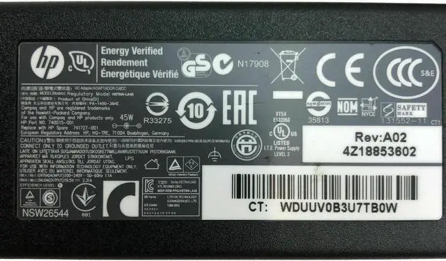 Alt view image 2 of 5 - Genuine HP 45W AC Power Adapter Charger for Pavilion 17-G Laptop w/Cord OEM