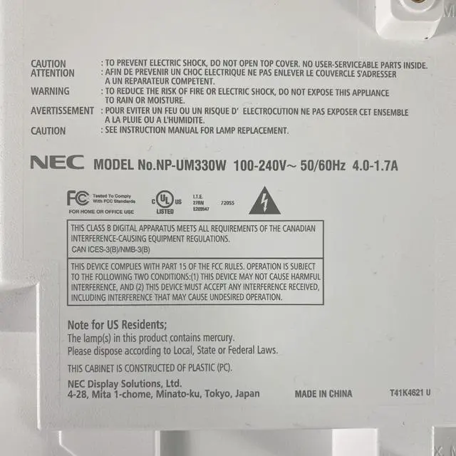 Alt view image 6 of 6 - NEC NP-UM330W 3LCD Projector Ultra Short Throw 1280x800 3300 ANSI Lumens HDMI 1080p w/Bundle