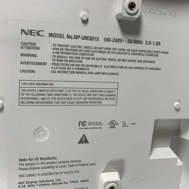 Alt view image 5 of 5 - NEC NP-UM361X 3LCD Ultra Short Throw Projector 3600 ANSI HDMI HD 1080p with Accessories