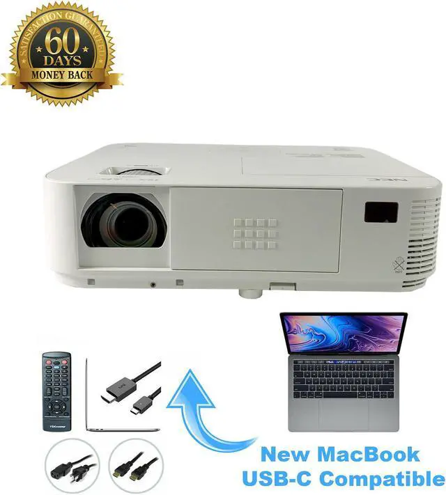 Main image of NEC M323X DLP Projector 3200 ANSI HD HDMI 1080p HDMI MHL LAN 3D For Home Fake Window Office Power Point Presentations Multipurpose Use with Accessories Bundle (Power Cable, HDMI Cable, Remote)