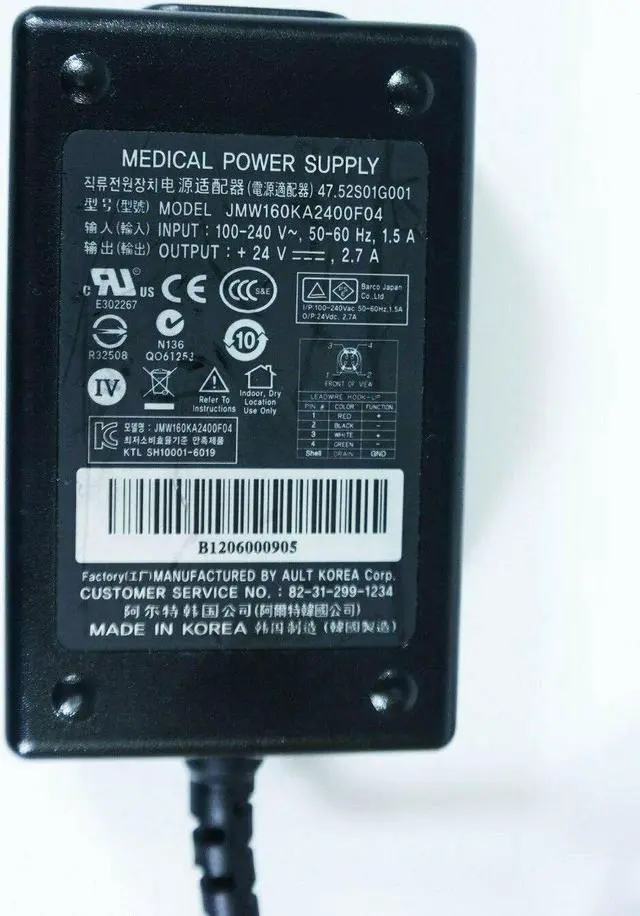 Alt view image 2 of 3 - Original Ault JMW160KA2400F04 4-Pin Medical Power Supply 24V 2.7A no Cord