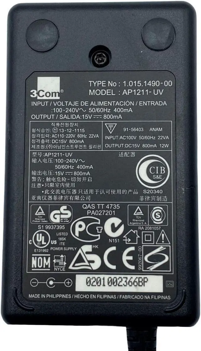 Alt view image 2 of 3 - Genuine 3Com AP1211-UV AC/DC Adapter Power Supply 15V 800mA w/PC