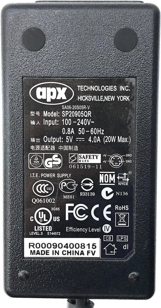 Alt view image 2 of 5 - Genuine APX SP20905QR Power Supply Charger 5V 4A 20W 4-Pin w/Cord