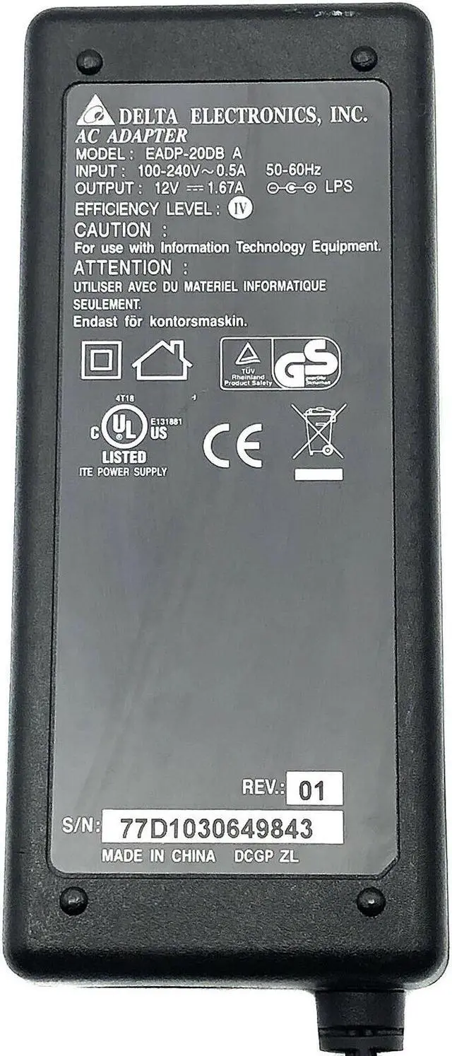 Alt view image 2 of 4 - OEM Delta EADP-20DB A 12V 1.67 AC Adapter For Atlanta IPN330HD TV Box W/P.Cord