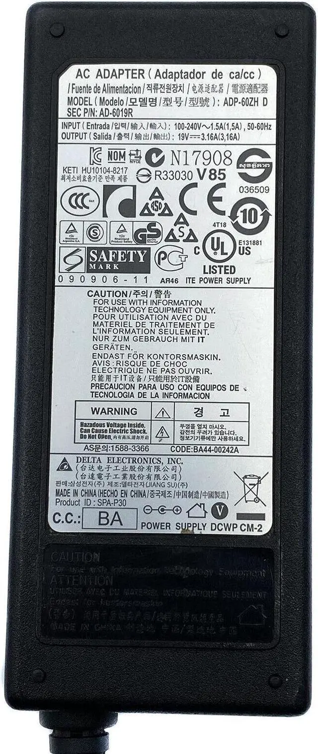 Alt view image 2 of 4 - Genuine Delta ADP-60ZH D AC Adapter For Samsung R519 Laptop W/P.Cord