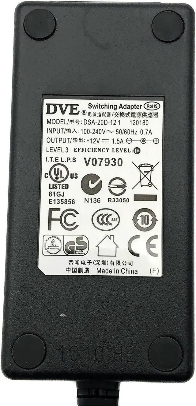 Alt view image 2 of 5 - Genuine DVE DSA-20D-12 1 120180 AC Switching Power Supply Adapter 12V 1.5A 18W OEM w/PC