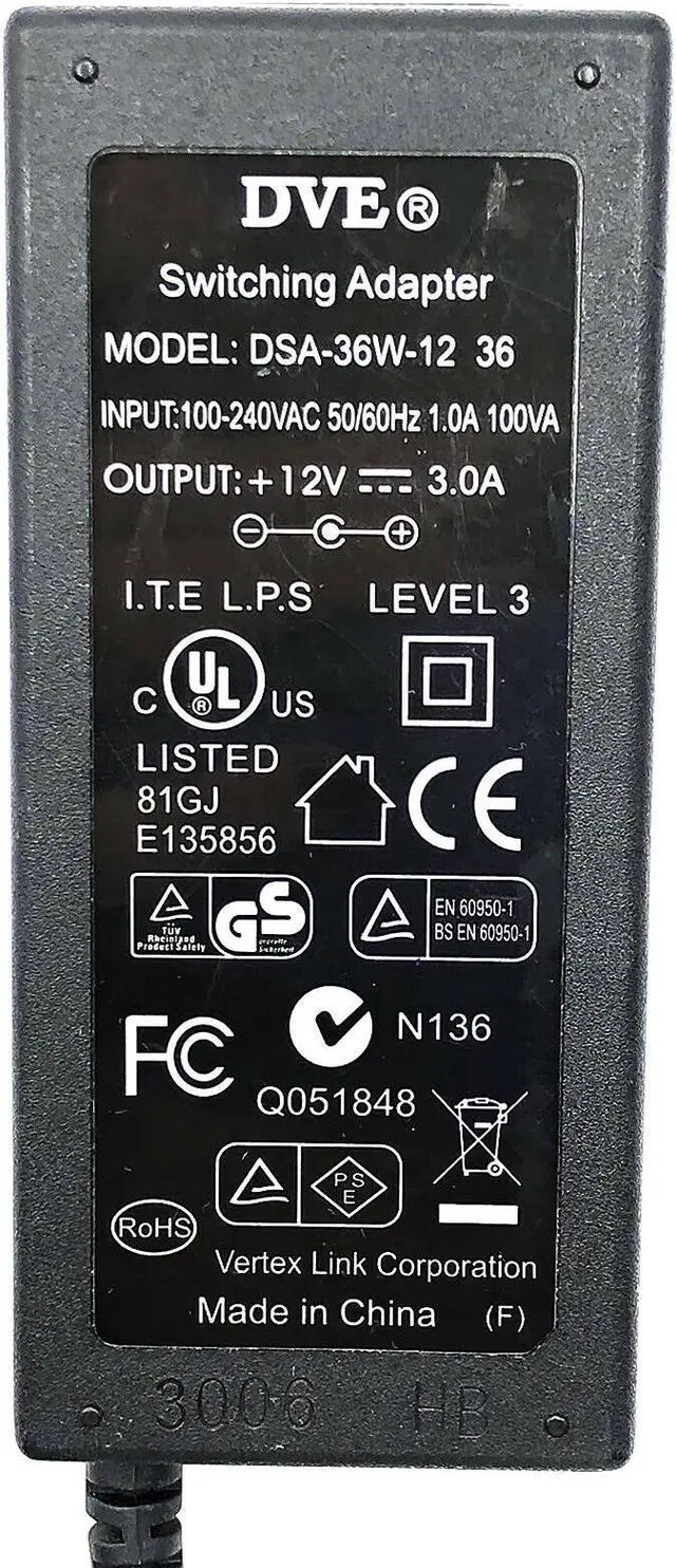 Alt view image 2 of 4 - Genuine DVE DSA-36W-12 1 36 AC Adapter 12V 3A Power Charger DSA-42PFB With Cord