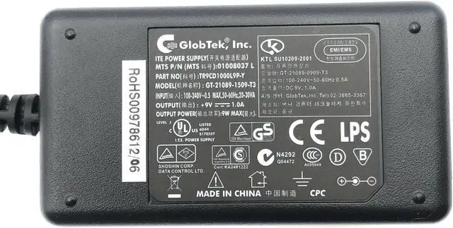Alt view image 2 of 4 - Authentic GlobTek GT-21089-1509-T3 AC Adapter 9V 1.0A With Cord