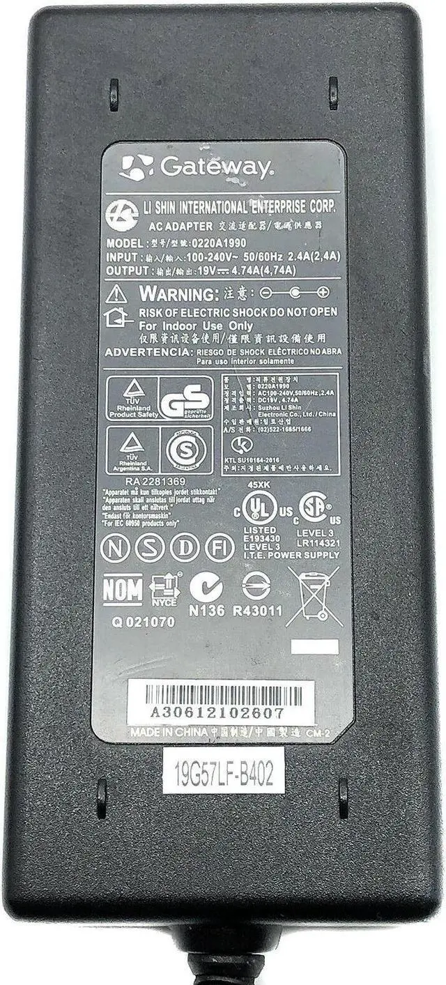 Alt view image 2 of 4 - Genuine Gateway AC Adapter 0220A1990 Power Supply Charger 90W 19V 4.74A w/P.Cord