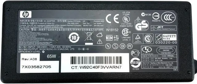 Alt view image 2 of 4 - Original HP 65W AC Adapter for Compaq Laptop 500 510 520 530 540 541 550 w/Cord