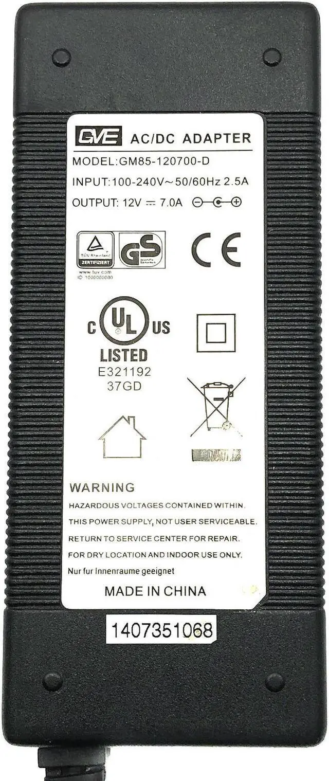 Alt view image 2 of 4 - Genuine GVE AC/DC Adapter GM85-120700-D 12V 7A 84W Power Supply Charger w/PC