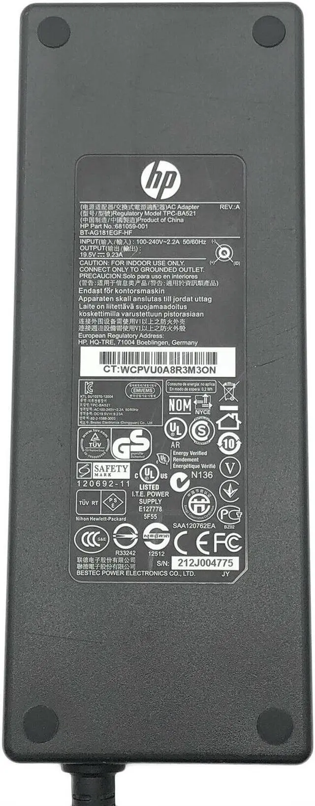 Alt view image 2 of 4 - Genuine HP 180W AC DC Adapter 681059-001 19.5V 9.23A 7.4/5.0mm w/Cord OEM