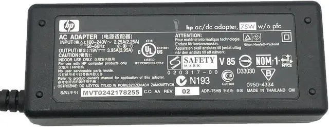 Alt view image 2 of 4 - Genuine HP 75W AC DC Adapter 19V 3.95A for Pavilion zt1100 xz100 Laptop w/Cord