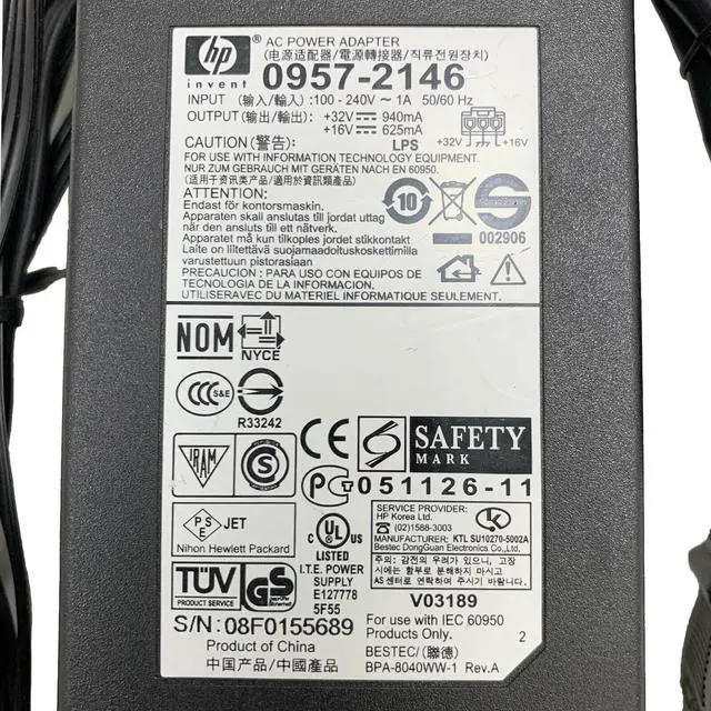 Alt view image 3 of 4 - Genuine HP AC Power Adapter for Photosmart Printer 7800 790 C3100 C4100 w/Cord