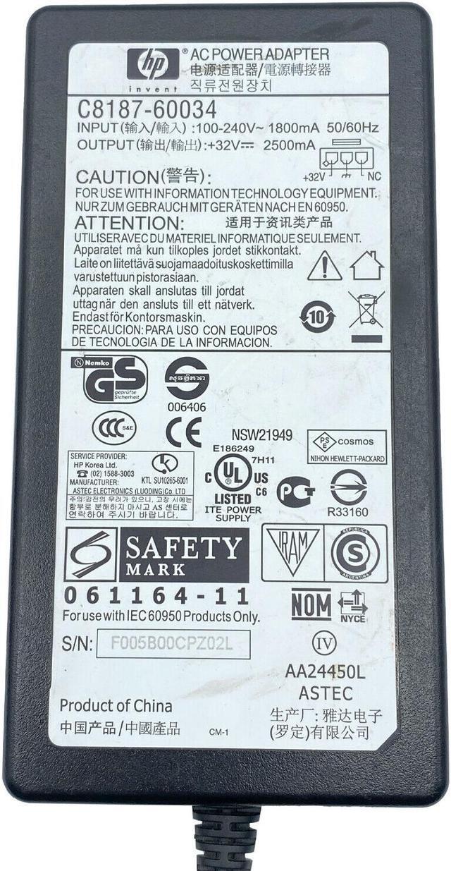 Alt view image 2 of 4 - Genuine HP AC Adapter for PhotoSmart Printer 8230 8250 8250V 8253 8258 w/Cord