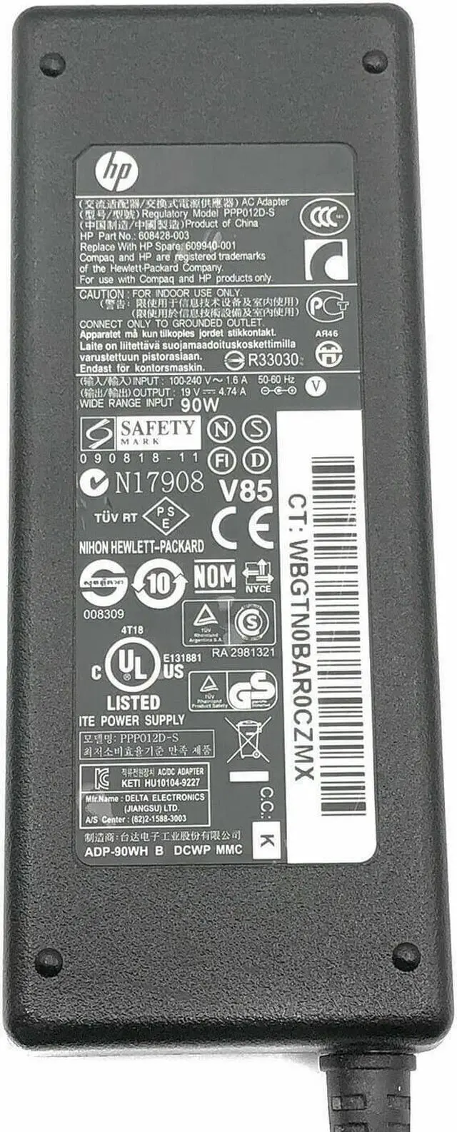 Alt view image 3 of 4 - Genuine HP 90W AC Power Adapter for EliteBook Laptop 8560p 8570p w/Cord OEM
