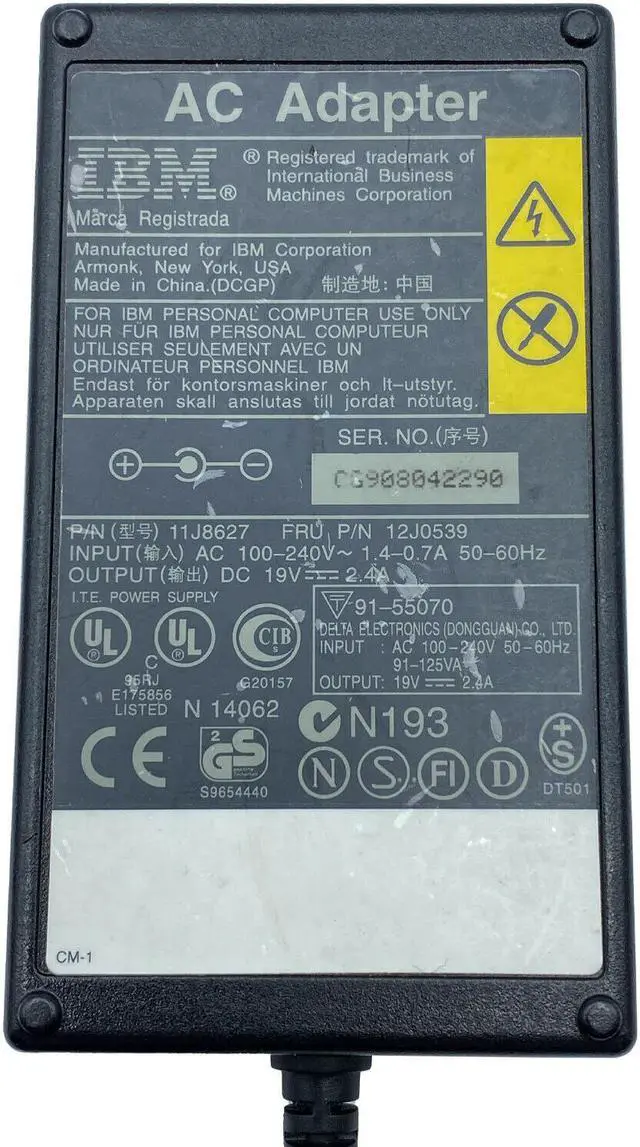 Alt view image 2 of 4 - Genuine IBM AC Power Supply Adapter 11J8627 12J0539 19V 2.4A 45W with P.Cord