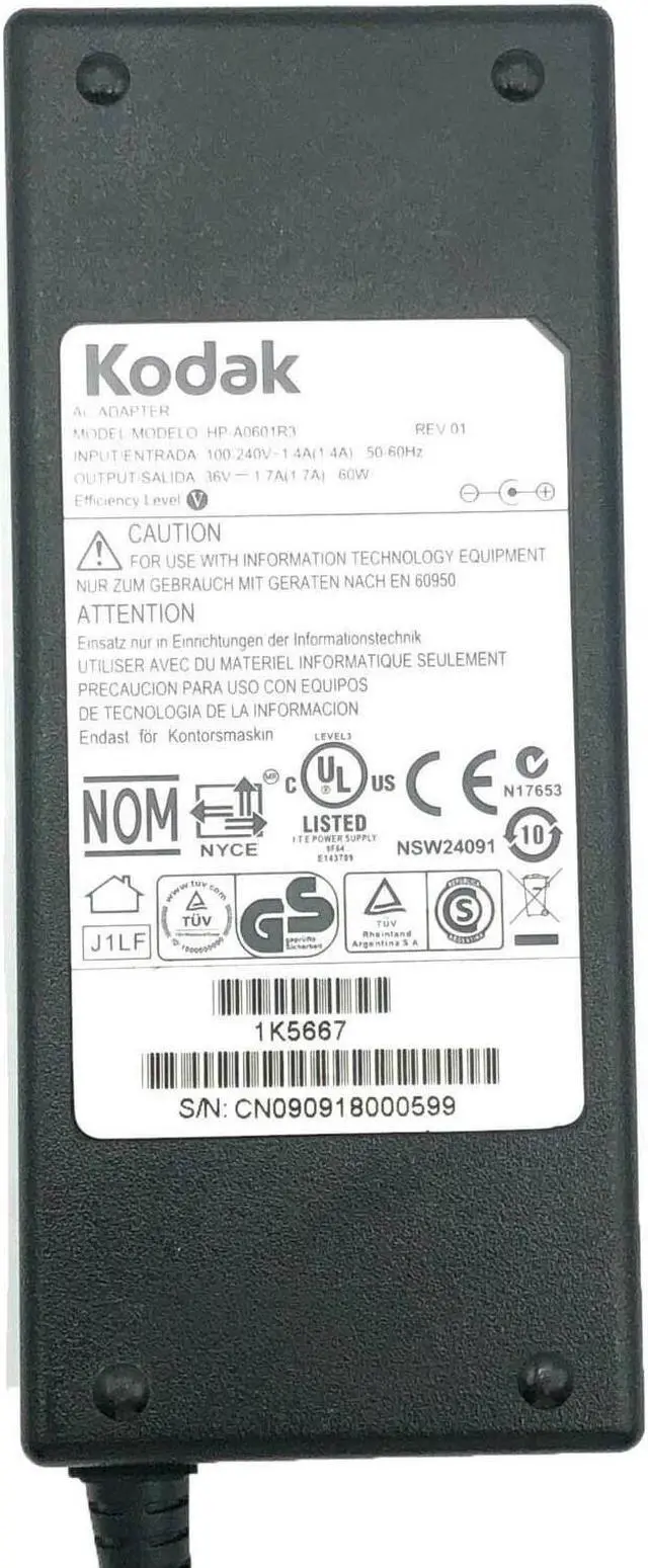 Alt view image 2 of 4 - Genuine Kodak 60W AC Printer Adapter HP-A0601R3 36V 1.7A w/Cord OEM