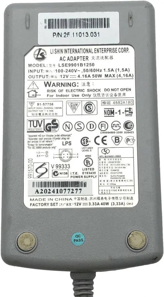 Alt view image 2 of 4 - Genuine Li Shin LSE9901B1250 AC Adapter 12V 4.16A Power Supply 50W W/Cord