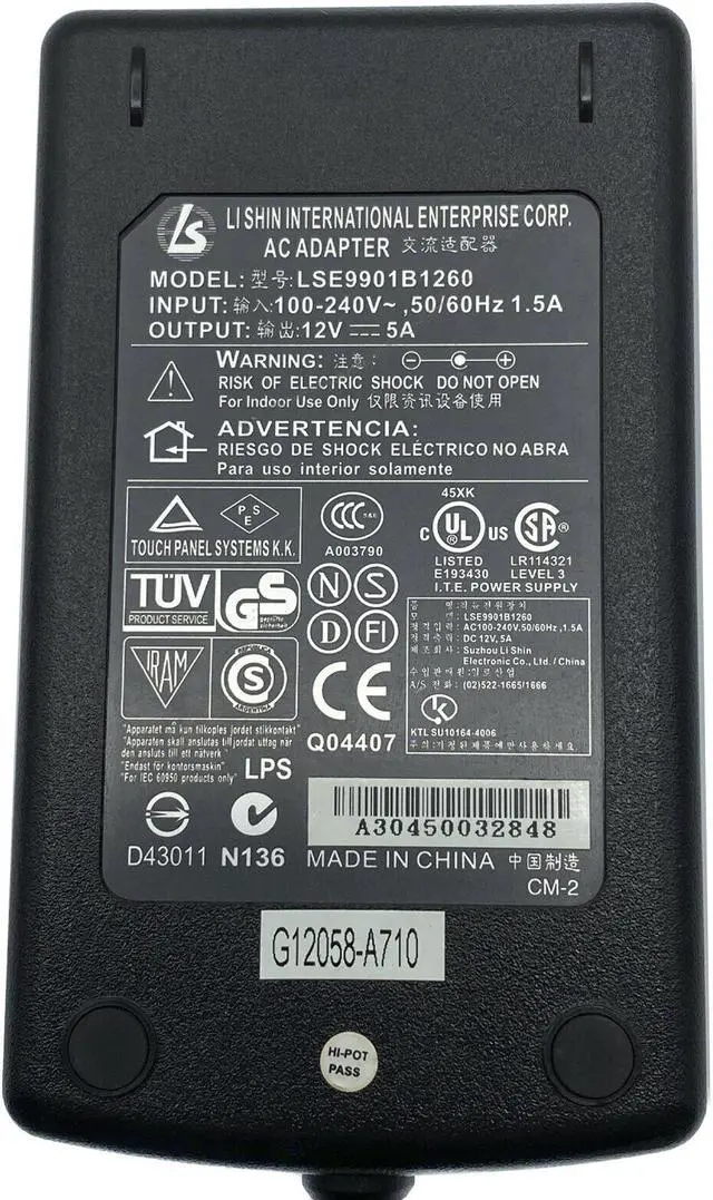 Alt view image 2 of 4 - Genuine Li Shin International LSE9901B1260 AC Adapter 12V 5A Black Tip w/PC