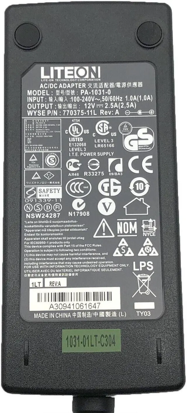 Alt view image 5 of 5 - NEW Genuine Liteon PA-1031-0 AC Power Adapter 12V 2.5A 30W Charger W/P.Cord