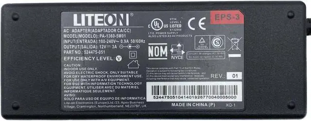 Alt view image 2 of 6 - NEW Genuine Liteon 36W PA-1360-5M01 AC Adapter Power Supply 12V 3A OEM