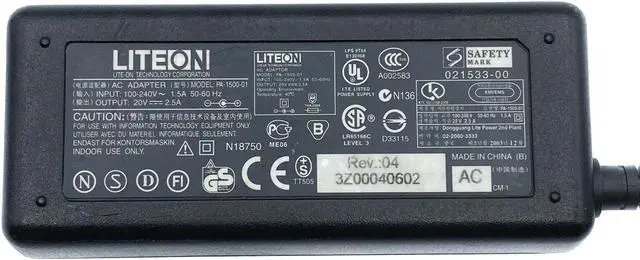 Alt view image 5 of 5 - Genuine Liteon PA-1500-01 AC Adapter 20V 2.5A Power Supply 50W W/Cord OEM