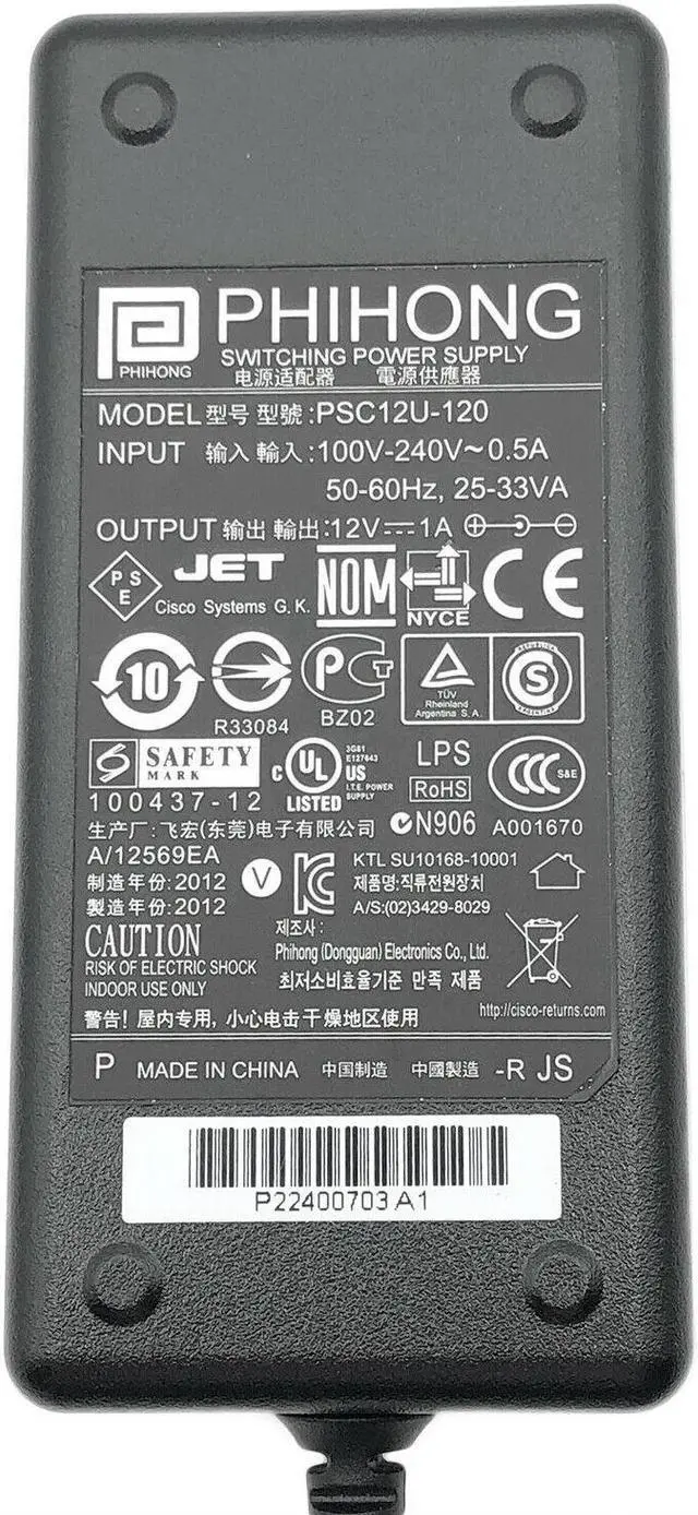 Alt view image 2 of 4 - NEW Genuine Phihong PSC12U-120 AC Adapter 12V 1A 12W w/Cord