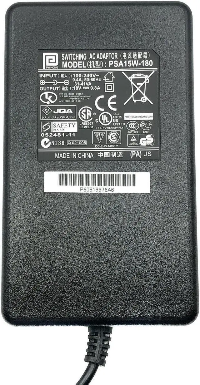 Alt view image 2 of 4 - NEW Genuine Phihong PSA15W-180 AC Adapter For Cisco 800 Series Router w/Cord