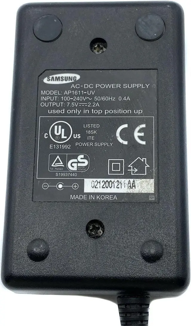 Alt view image 2 of 4 - Genuine Samsung AC-DC Power Supply AP1611-UV 7.5V 2.2A w/P.Cord OEM
