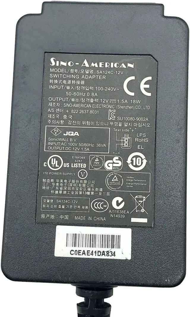 Alt view image 2 of 4 - Genuine SonicWALL Tz105 TZ 105 Apl22-09b Sino-American AC Adapter w/Cord