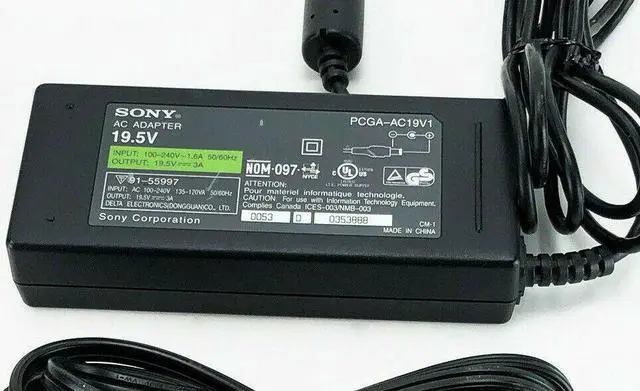 Alt view image 4 of 4 - OEM Sony PCGA-AC19V1 AC Adapter 60W Power Charger For Vaio Laptop W/P.Cord