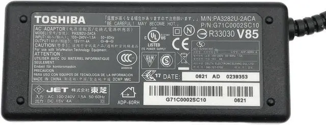 Alt view image 4 of 4 - Genuine Toshiba PA3282U-2ACA AC Adapter For Satellite 5000 W/P.Cord
