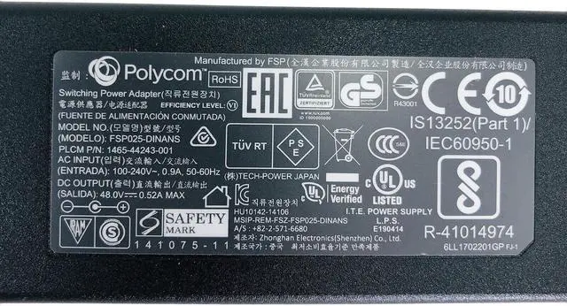 Alt view image 4 of 4 - NEW OEM Polycom 48V 0.52A Switching Power Supply Adapter 1465-44243-001 W/P.Cord