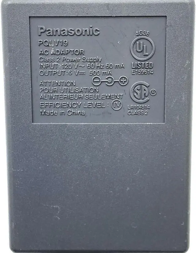 Alt view image 5 of 5 - Genuine Panasonic PQLV19 Class 2 Power Supply AC Adapter 6V 500mA OEM
