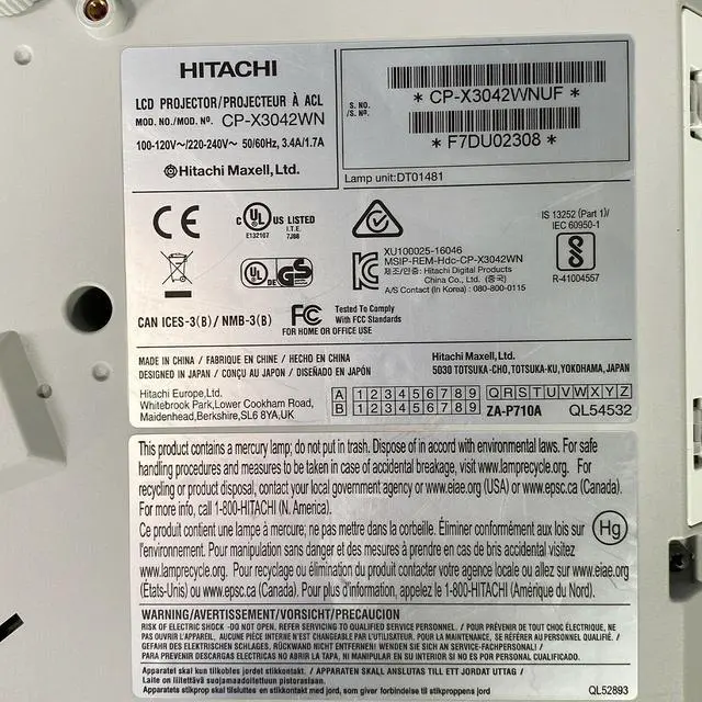 Alt view image 7 of 7 - Hitachi CP-X3042WN 3LCD Projector 3200 ANSI HD 1080p Widescreen for Home Theater and Presentations Multipurpose Use with Accessories Bundle (Power Cable, HDMI Cable, Remote)