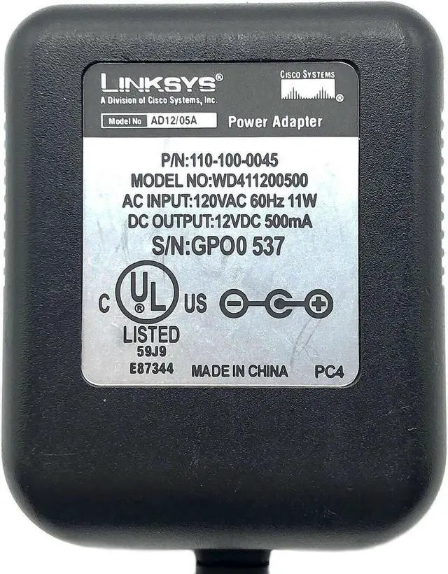 Alt view image 5 of 5 - Genuine Linksys Cisco WD411200500 110-100-0045 Power Supply AC Adapter 12V 500mA