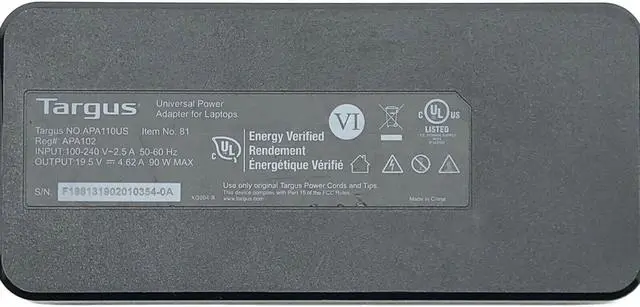 Alt view image 6 of 6 - Genuine Targus APA110US Universal AC Adapter Laptop Charger 19.5V 4.62A w/Cord