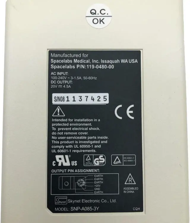 Alt view image 5 of 5 - Genuine Skynet Electronics Spacelabs SNP-A085-3Y Adapter 20V 4.5A 90W w/PC